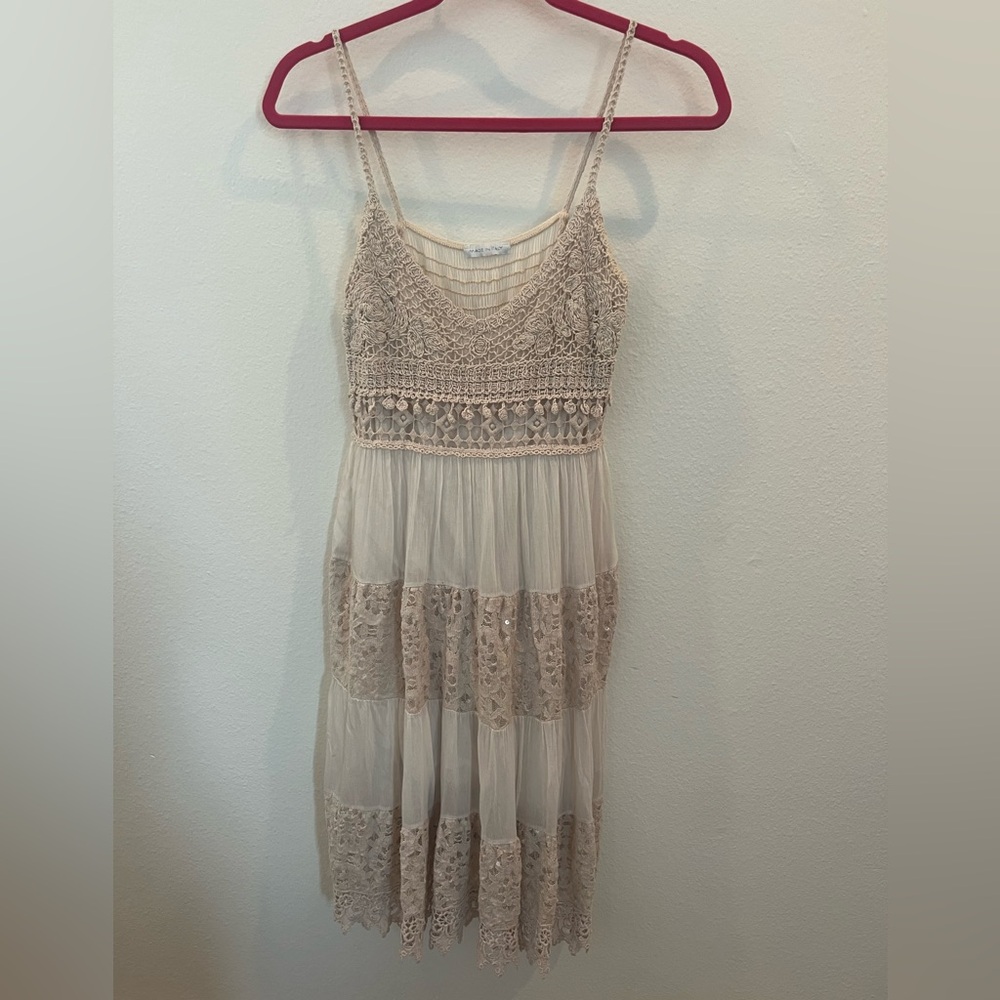 Lace Tiered Dress in Beige